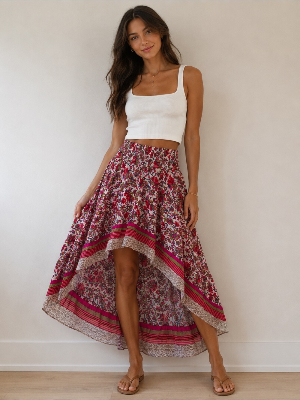 BTFBM Boho Floral High Low Maxi Skirt Size Small 100% Viscose - Picture 1 of 3